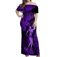 Hawaii Hula Girl Off Shoulder Maxi Dress Hibiscus Hawaii Tribal Tattoo Purple Version - Wonder Print Shop