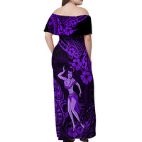 Hawaii Hula Girl Off Shoulder Maxi Dress Hibiscus Hawaii Tribal Tattoo Purple Version - Wonder Print Shop