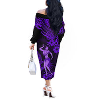 Hawaii Hula Girl Off The Shoulder Long Sleeve Dress Hibiscus Hawaii Tribal Tattoo Purple Version - Wonder Print Shop