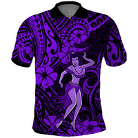 Hawaii Hula Girl Polo Shirt Hibiscus Hawaii Tribal Tattoo Purple Version - Wonder Print Shop