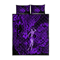 Hawaii Hula Girl Quilt Bed Set Hibiscus Hawaii Tribal Tattoo Purple Version - Wonder Print Shop