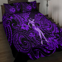Hawaii Hula Girl Quilt Bed Set Hibiscus Hawaii Tribal Tattoo Purple Version - Wonder Print Shop
