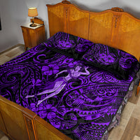 Hawaii Hula Girl Quilt Bed Set Hibiscus Hawaii Tribal Tattoo Purple Version - Wonder Print Shop