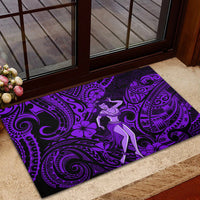 Hawaii Hula Girl Rubber Doormat Hibiscus Hawaii Tribal Tattoo Purple Version - Wonder Print Shop