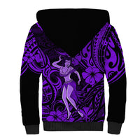Hawaii Hula Girl Sherpa Hoodie Hibiscus Hawaii Tribal Tattoo Purple Version - Wonder Print Shop