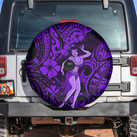 Hawaii Hula Girl Spare Tire Cover Hibiscus Hawaii Tribal Tattoo Purple Version - Wonder Print Shop