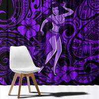 Hawaii Hula Girl Window Curtain Hibiscus Hawaii Tribal Tattoo Purple Version - Wonder Print Shop
