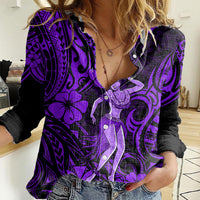 Hawaii Hula Girl Women Casual Shirt Hibiscus Hawaii Tribal Tattoo Purple Version - Wonder Print Shop