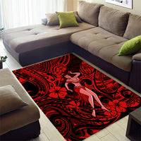 Hawaii Hula Girl Area Rug Hibiscus Hawaii Tribal Tattoo Red Version - Wonder Print Shop