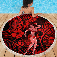 Hawaii Hula Girl Beach Blanket Hibiscus Hawaii Tribal Tattoo Red Version - Wonder Print Shop