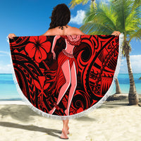 Hawaii Hula Girl Beach Blanket Hibiscus Hawaii Tribal Tattoo Red Version - Wonder Print Shop
