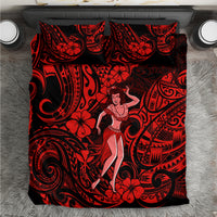 Hawaii Hula Girl Bedding Set Hibiscus Hawaii Tribal Tattoo Red Version - Wonder Print Shop