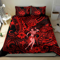 Hawaii Hula Girl Bedding Set Hibiscus Hawaii Tribal Tattoo Red Version - Wonder Print Shop