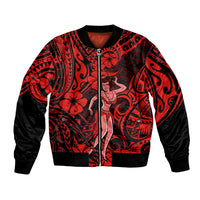 Hawaii Hula Girl Bomber Jacket Hibiscus Hawaii Tribal Tattoo Red Version - Wonder Print Shop