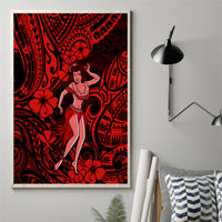Hawaii Hula Girl Canvas Wall Art Hibiscus Hawaii Tribal Tattoo Red Version - Wonder Print Shop