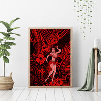 Hawaii Hula Girl Canvas Wall Art Hibiscus Hawaii Tribal Tattoo Red Version - Wonder Print Shop