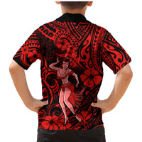 Hawaii Hula Girl Family Matching Mermaid Dress and Hawaiian Shirt Hibiscus Hawaii Tribal Tattoo Red Version - Wonder Print Shop