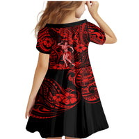 Hawaii Hula Girl Family Matching Mermaid Dress and Hawaiian Shirt Hibiscus Hawaii Tribal Tattoo Red Version - Wonder Print Shop