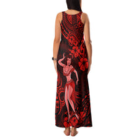 Hawaii Hula Girl Family Matching Tank Maxi Dress and Hawaiian Shirt Hibiscus Hawaii Tribal Tattoo Red Version - Wonder Print Shop