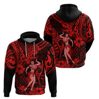 Hawaii Hula Girl Hoodie Hibiscus Hawaii Tribal Tattoo Red Version - Wonder Print Shop