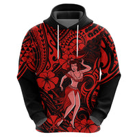 Hawaii Hula Girl Hoodie Hibiscus Hawaii Tribal Tattoo Red Version - Wonder Print Shop