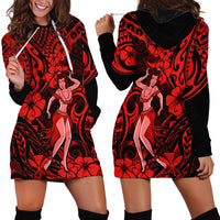 Hawaii Hula Girl Hoodie Dress Hibiscus Hawaii Tribal Tattoo Red Version - Wonder Print Shop