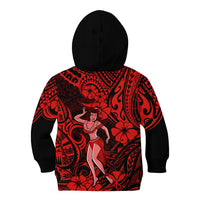 Hawaii Hula Girl Kid Hoodie Hibiscus Hawaii Tribal Tattoo Red Version - Wonder Print Shop