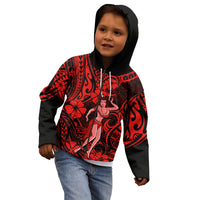 Hawaii Hula Girl Kid Hoodie Hibiscus Hawaii Tribal Tattoo Red Version - Wonder Print Shop