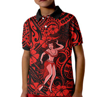 Hawaii Hula Girl Kid Polo Shirt Hibiscus Hawaii Tribal Tattoo Red Version - Wonder Print Shop