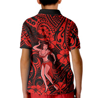 Hawaii Hula Girl Kid Polo Shirt Hibiscus Hawaii Tribal Tattoo Red Version - Wonder Print Shop