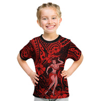 Hawaii Hula Girl Kid T Shirt Hibiscus Hawaii Tribal Tattoo Red Version - Wonder Print Shop