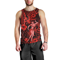 Hawaii Hula Girl Men Tank Top Hibiscus Hawaii Tribal Tattoo Red Version - Wonder Print Shop