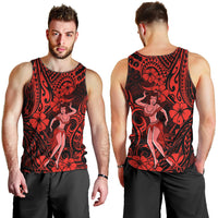 Hawaii Hula Girl Men Tank Top Hibiscus Hawaii Tribal Tattoo Red Version - Wonder Print Shop