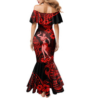 Hawaii Hula Girl Mermaid Dress Hibiscus Hawaii Tribal Tattoo Red Version - Wonder Print Shop