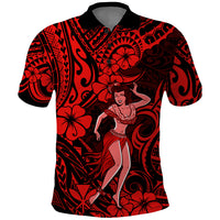 Hawaii Hula Girl Polo Shirt Hibiscus Hawaii Tribal Tattoo Red Version - Wonder Print Shop