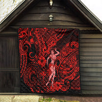 Hawaii Hula Girl Quilt Hibiscus Hawaii Tribal Tattoo Red Version - Wonder Print Shop