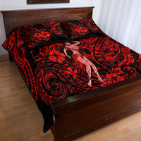 Hawaii Hula Girl Quilt Bed Set Hibiscus Hawaii Tribal Tattoo Red Version - Wonder Print Shop