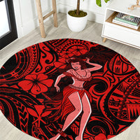 hawaii-hula-girl-round-carpet-hibiscus-hawaii-tribal-tattoo-red-version