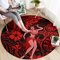 hawaii-hula-girl-round-carpet-hibiscus-hawaii-tribal-tattoo-red-version