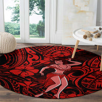 hawaii-hula-girl-round-carpet-hibiscus-hawaii-tribal-tattoo-red-version