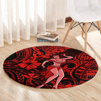hawaii-hula-girl-round-carpet-hibiscus-hawaii-tribal-tattoo-red-version