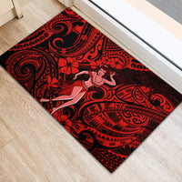 Hawaii Hula Girl Rubber Doormat Hibiscus Hawaii Tribal Tattoo Red Version - Wonder Print Shop
