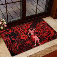 Hawaii Hula Girl Rubber Doormat Hibiscus Hawaii Tribal Tattoo Red Version - Wonder Print Shop