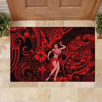 Hawaii Hula Girl Rubber Doormat Hibiscus Hawaii Tribal Tattoo Red Version - Wonder Print Shop