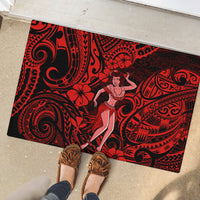 Hawaii Hula Girl Rubber Doormat Hibiscus Hawaii Tribal Tattoo Red Version - Wonder Print Shop