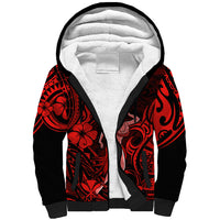 Hawaii Hula Girl Sherpa Hoodie Hibiscus Hawaii Tribal Tattoo Red Version - Wonder Print Shop