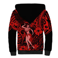 Hawaii Hula Girl Sherpa Hoodie Hibiscus Hawaii Tribal Tattoo Red Version - Wonder Print Shop