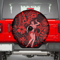 Hawaii Hula Girl Spare Tire Cover Hibiscus Hawaii Tribal Tattoo Red Version - Wonder Print Shop