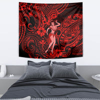 Hawaii Hula Girl Tapestry Hibiscus Hawaii Tribal Tattoo Red Version - Wonder Print Shop