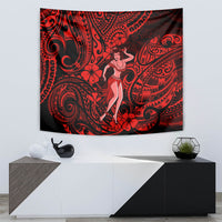 Hawaii Hula Girl Tapestry Hibiscus Hawaii Tribal Tattoo Red Version - Wonder Print Shop